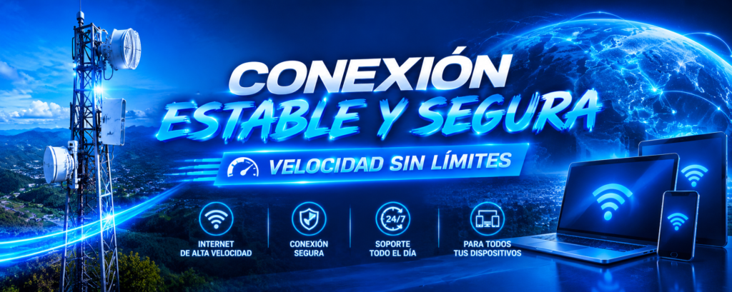 conexión estable y segura en azul neon